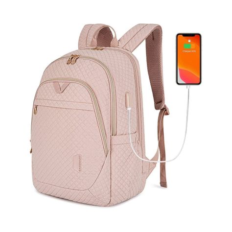 Bagsmart Mochila Viaje notebook 15.6" Rosa Tejido-1