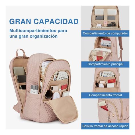 Bagsmart Mochila Viaje notebook 15.6" Rosa Tejido-5