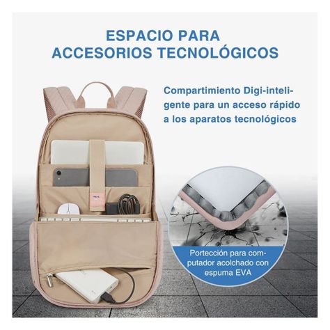 Bagsmart Mochila Viaje notebook 15.6" Rosa Tejido-3