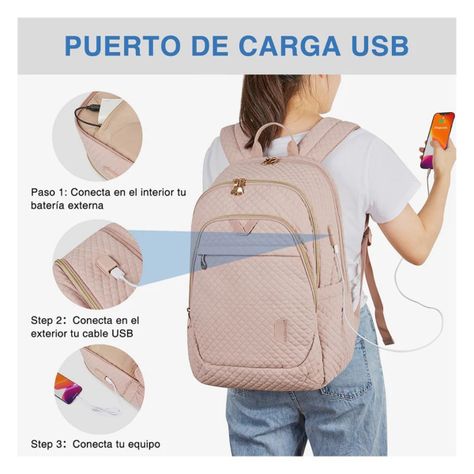 Bagsmart Mochila Viaje notebook 15.6" Rosa Tejido-6