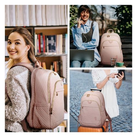 Bagsmart Mochila Viaje notebook 15.6" Rosa Tejido-7