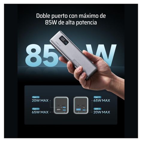 Cuktech Power Bank 15 85W 20000 mAh 3 puertos Plateado-2