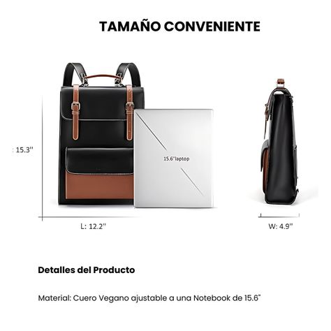 Ecosusi Mochila Vintage Camellia para Notebook 15,6" - Negro y Marrón-3