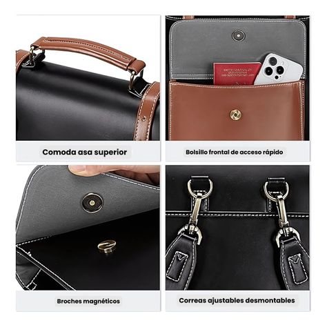 Ecosusi Mochila Vintage Camellia para Notebook 15,6" - Negro y Marrón-4