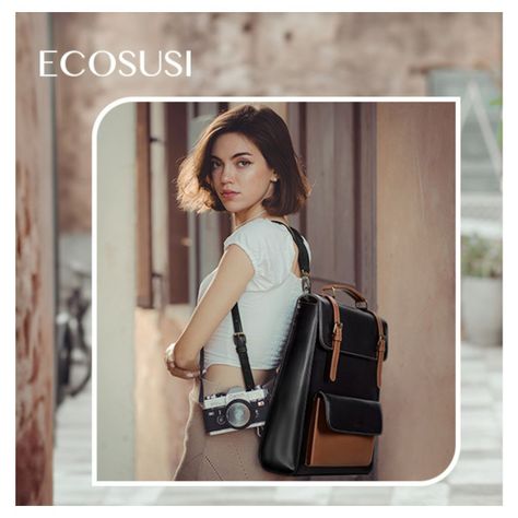 Ecosusi Mochila Vintage Camellia para Notebook 15,6" - Negro y Marrón-6