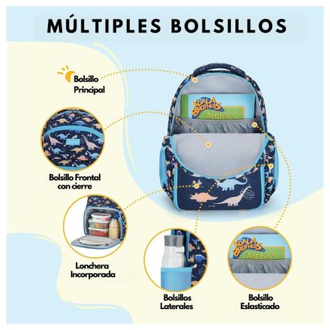 Mommore Mochila 2 en 1 para Niños Pequeños 12L - Azul Dinosaurios-2