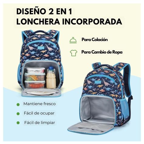 Mommore Mochila 2 en 1 para Niños Pequeños 12L - Azul Dinosaurios-3