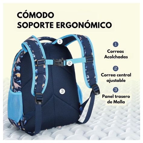 Mommore Mochila 2 en 1 para Niños Pequeños 12L - Azul Dinosaurios-4