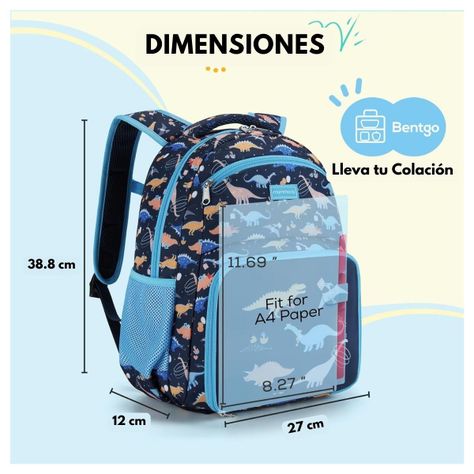 Mommore Mochila 2 en 1 para Niños Pequeños 12L - Azul Dinosaurios-6