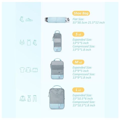 Bagsmart Juego de Bolsas de Compresión (6 unidades) - Celeste-5