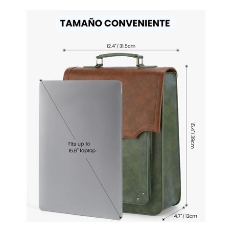 Ecosusi Mochila Vintage Aria para Notebook 14 y MacBook 15.6” - Verde Oliva-3