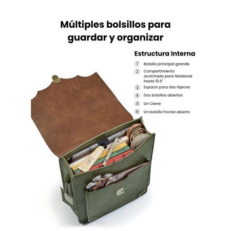 Ecosusi Mochila Vintage Aria para Notebook 14 y MacBook 15.6” - Verde Oliva-5