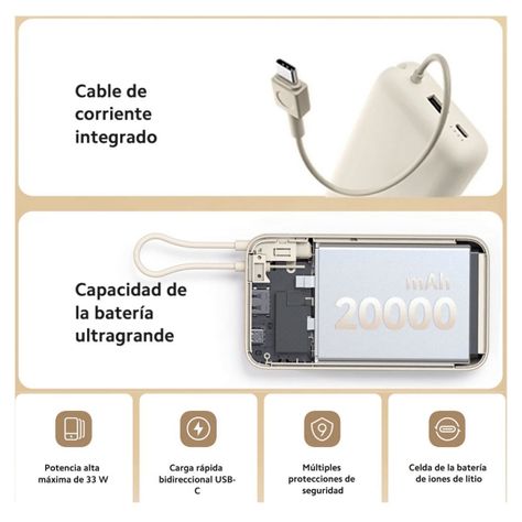 Xiaomi Power Bank 33W 20000 mAh Cable Integrado - Dorado-4