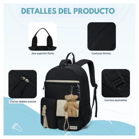 Mommore Mochila Escolar Ligera Kawaii Kids 19L - Negro-3
