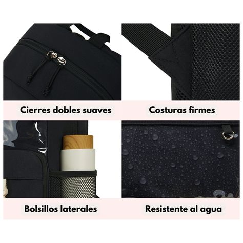 Mommore Mochila Escolar Ligera Kawaii Kids 19L - Negro-7