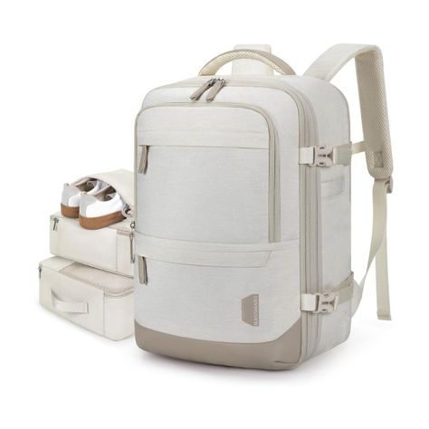 Bagsmart Mochila de Viaje Falco 30L- 40L + 3 Bolsas Organizadoras 17.3" - Beige-0
