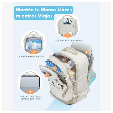 Bagsmart Mochila de Viaje Falco 30L- 40L + 3 Bolsas Organizadoras 17.3" - Beige-3