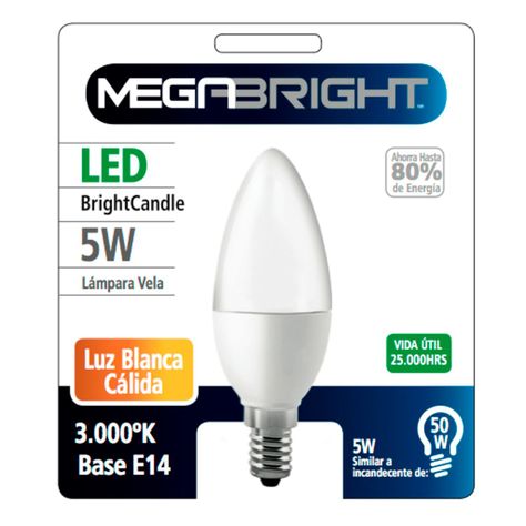 Ampolleta LED C37 VELA 5W/3000K E-14-0