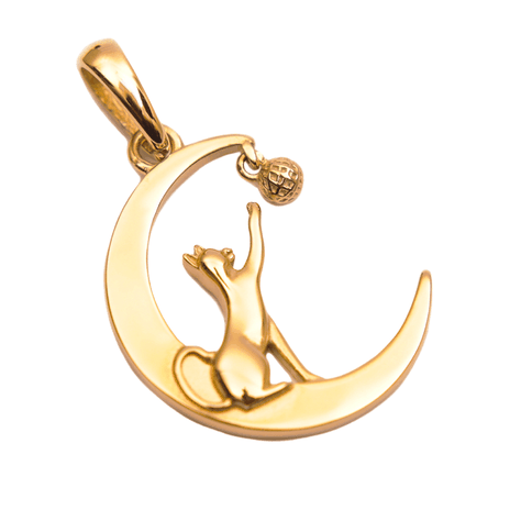 Colgante Gato en Media Luna Oro Laminado 18k-0