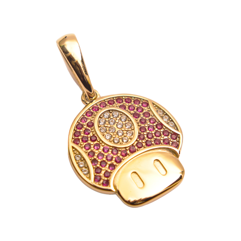 Colgante Hongo Morado Mario Bro Oro Laminado 18k-0