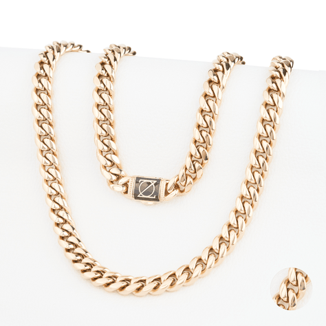 Cadena Cubana 10mm/65cm broche plano negro exclusivo ZO Oro Laminado 18k-0
