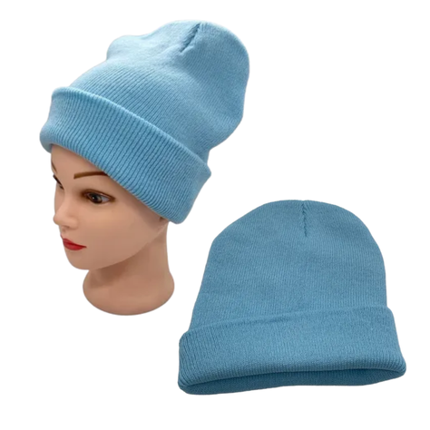 Gorro Tendencia Beanie Lana Adulto Con Doblez Azul Otoño/Invierno-0