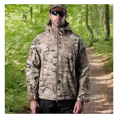 Chaqueta Softshell Tactica Verde Militar Con Capucha Impermeable -5