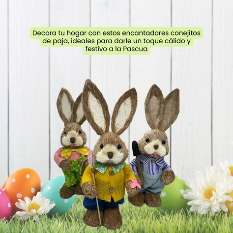 Estatuilla Conejito Pareja De Paja Ornamento Pascua Pequeña-1