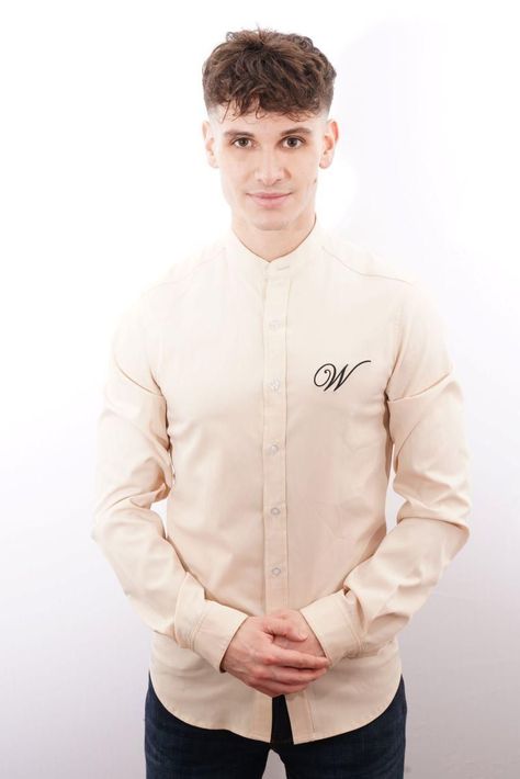 Camisa beige White Clothing manga larga fit-0