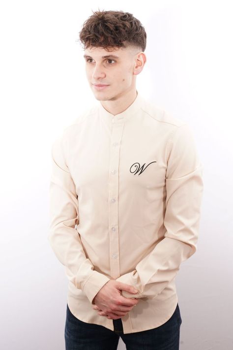 Camisa beige White Clothing manga larga fit-1