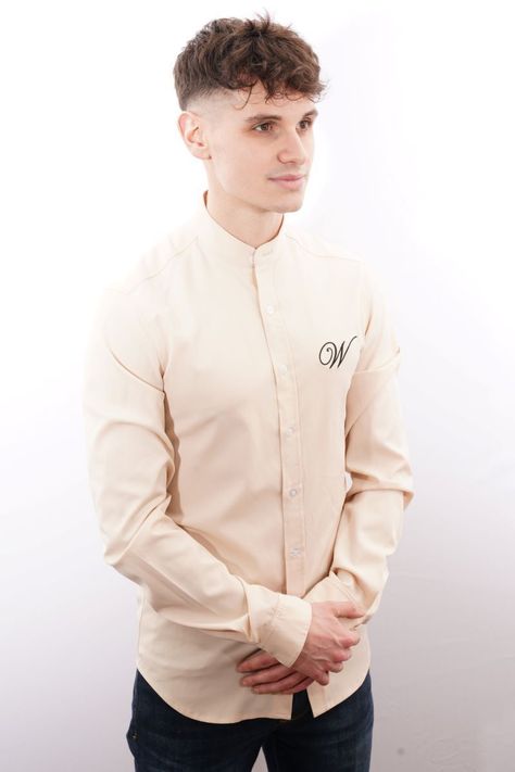 Camisa beige White Clothing manga larga fit-2