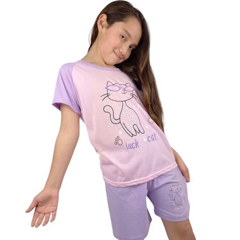 Pijama Niña Gato Rosado-1