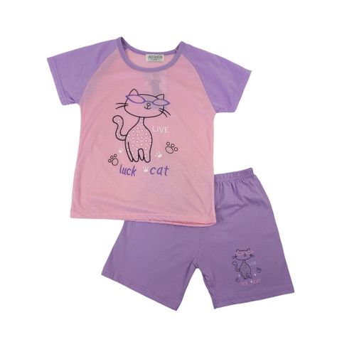 Pijama Niña Gato Rosado-0