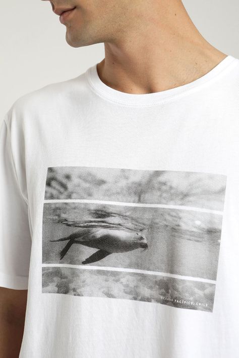 Polera manga corta hombre Foto lobo de mar blanco- -2