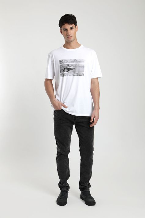 Polera manga corta hombre Foto lobo de mar blanco- -3