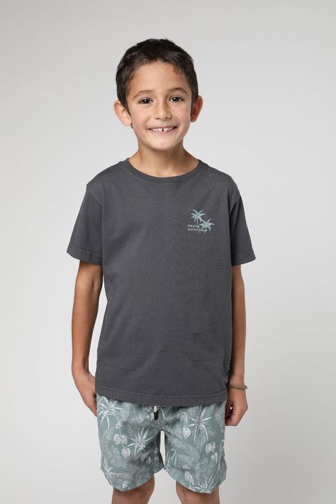 Polera manga corta kids Paraíso grafito -0
