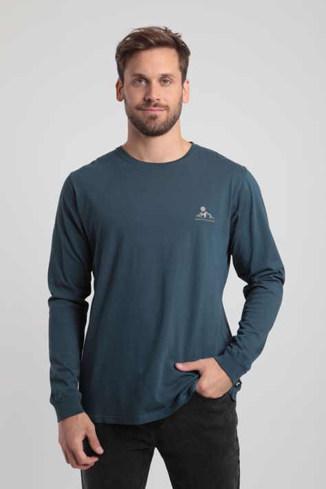 Polera manga larga hombre montaña azul -0
