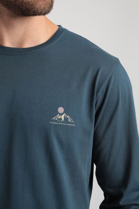Polera manga larga hombre montaña azul -1
