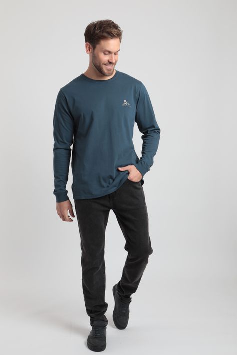 Polera manga larga hombre montaña azul -3