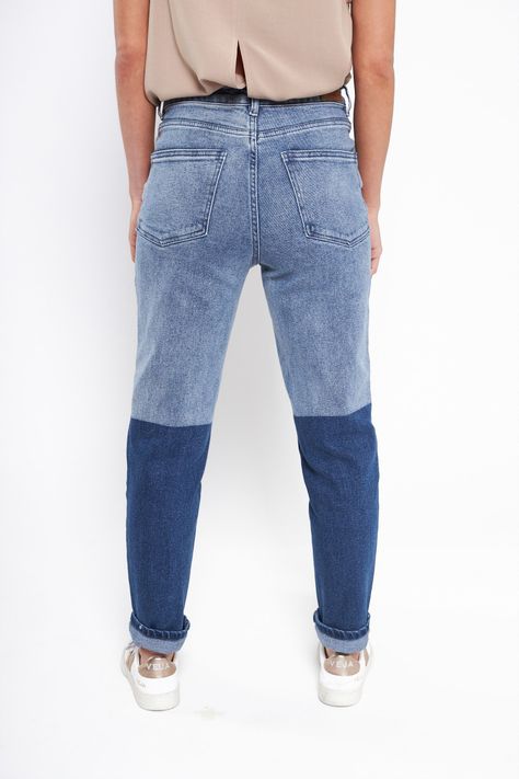 Jeans straight mujer Bicolor azul-1