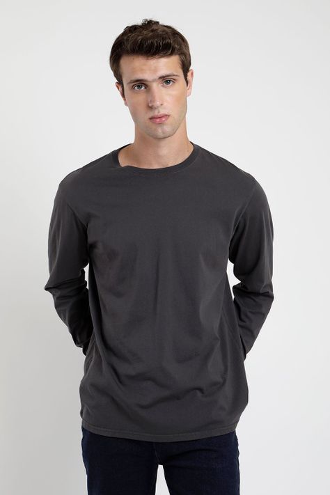 Polera manga larga hombre Back text grafito -0