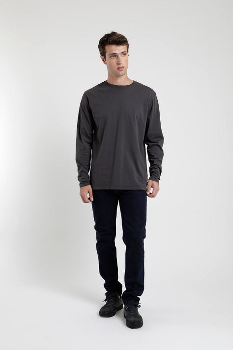 Polera manga larga hombre Back text grafito -2