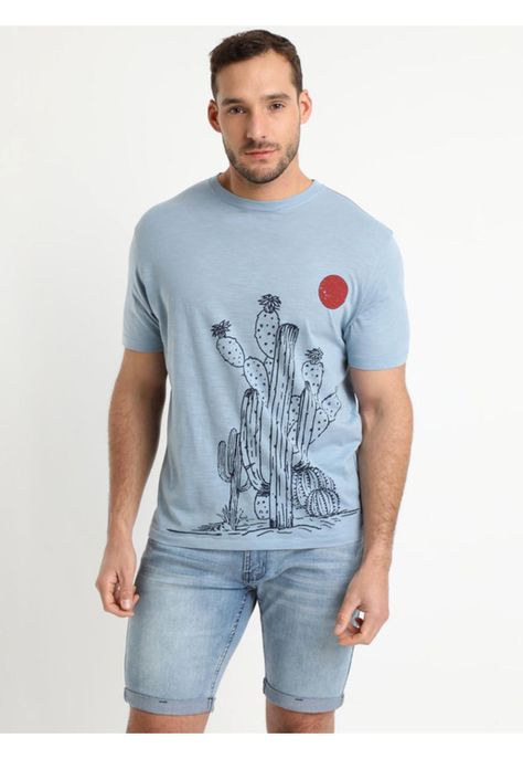 Polera Manga Corta Cuello Redondo Print Celeste-1