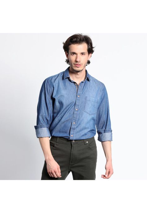 Camisa Manga Larga Denim Basica Regular Fit-0