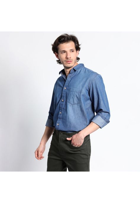 Camisa Manga Larga Denim Basica Regular Fit-1