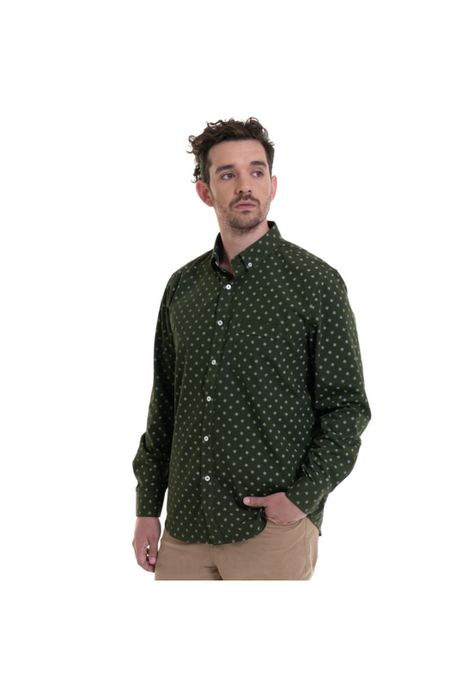 Camisa Estampada Microprint Verde Musgo-0