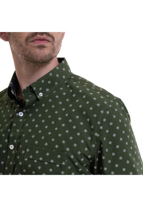 Camisa Estampada Microprint Verde Musgo-3