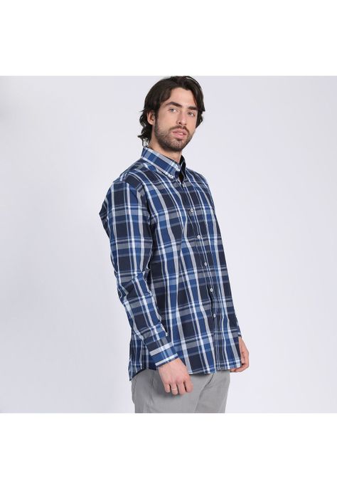 Camisa Manga Larga Fantasía Premium Regular Fit Botón Cuello Azul marino-0