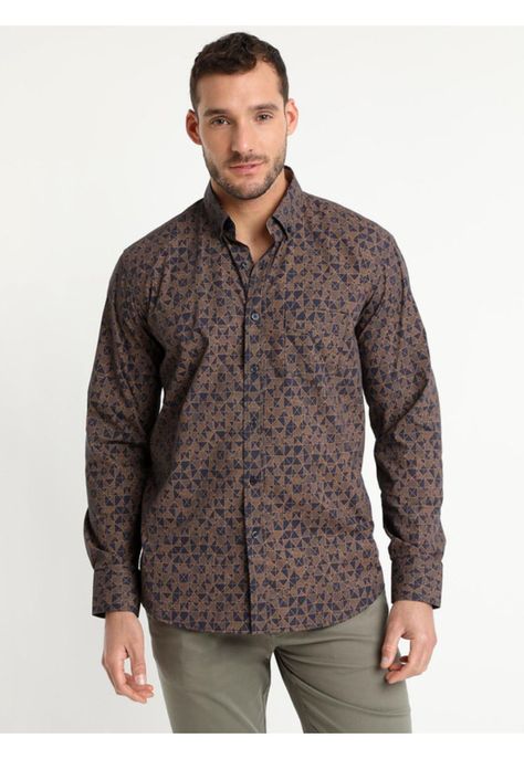 Camisa Trevira Estampada Café Oscuro-1