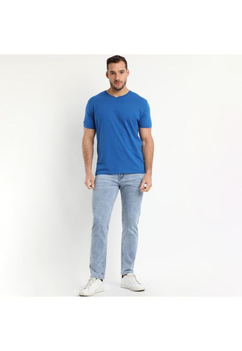 Polera Manga Corta Cuello V Azul-0